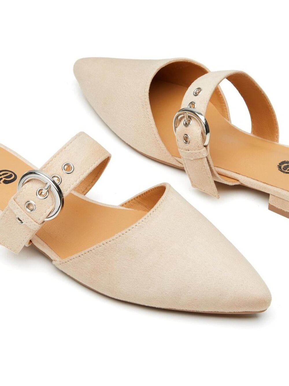 Women's Nude Mules Soft Suede Adjustable Strap Toe Backless Loafer Shoes - Picture 4 of 6